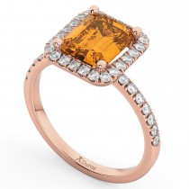 Emerald-Cut Citrine & Diamond Engagement Ring 14k Rose Gold (3.32ct)