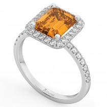 Emerald-Cut Citrine & Diamond Engagement Ring 14k White Gold (3.32ct)