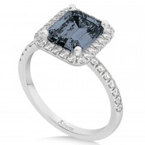 Emerald-Cut Gray Spinel & Diamond Engagement Ring 14k White Gold (3.32ct)