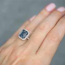 Emerald-Cut Gray Spinel & Diamond Engagement Ring 14k White Gold (3.32ct)
