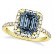 Emerald-Cut Gray Spinel & Diamond Engagement Ring 14k Yellow Gold (3.32ct)