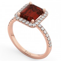 Emerald-Cut Garnet & Diamond Engagement Ring 14k Rose Gold (3.32ct)