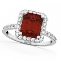 Emerald-Cut Garnet & Diamond Engagement Ring 14k White Gold (3.32ct)