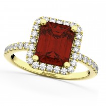 Emerald-Cut Garnet & Diamond Engagement Ring 14k Yellow Gold (3.32ct)