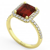Emerald-Cut Garnet Diamond Engagement Ring 18k Yellow Gold (3.32ct)