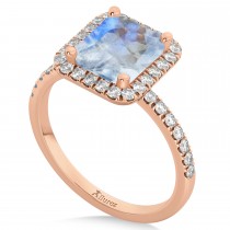 Emerald-Cut Moonstone & Diamond Engagement Ring 14k Rose Gold (3.32ct)