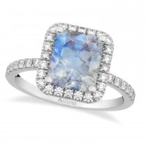 Emerald-Cut Moonstone & Diamond Engagement Ring 14k White Gold (3.32ct)