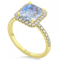 Emerald-Cut Moonstone & Diamond Engagement Ring 14k Yellow Gold (3.32ct)