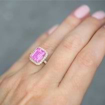 Lab Pink Sapphire & Lab Grown Diamond Engagement Ring 14k Rose Gold (3.32ct)