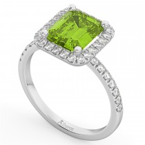 Emerald-Cut Peridot & Diamond Engagement Ring 14k White Gold (3.32ct)