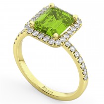 Emerald-Cut Peridot & Diamond Engagement Ring 14k Yellow Gold (3.32ct)