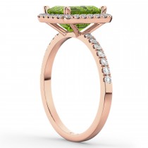 Emerald-Cut Peridot Diamond Engagement Ring 18k Rose Gold (3.32ct)