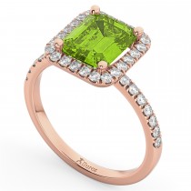 Emerald-Cut Peridot Diamond Engagement Ring 18k Rose Gold (3.32ct)