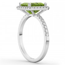 Emerald-Cut Peridot & Diamond Engagement Ring 18k White Gold (3.32ct)