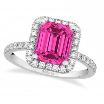 Emerald-Cut Pink Tourmaline & Diamond Engagement Ring 14k White Gold (3.32ct)