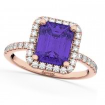 Emerald-Cut Tanzanite & Diamond Engagement Ring 14k Rose Gold (3.32ct)