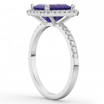 Emerald-Ct Tanzanite & Diamond Engagement Ring 14k White Gold (3.32ct)