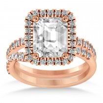 Diamond Emerald-Cut Halo Bridal Set 14k Rose Gold (3.59ct)