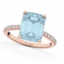 Emerald Cut Aquamarine & Diamond Engagement Ring 18k Rose Gold (2.96ct)