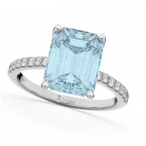 Emerald Cut Aquamarine & Diamond Engagement Ring 18k White Gold (2.96ct)