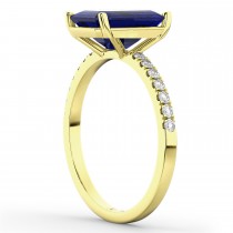 Emerald Cut Blue Sapphire & Diamond Engagement Ring 14k Yellow Gold (2.96ct)
