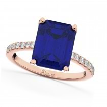 Emerald Cut Blue Sapphire Diamond Engagement Ring 18k Rose Gold (2.96ct)