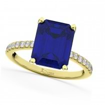Emerald Cut Blue Sapphire Diamond Engagement Ring 18k Yellow Gold (2.96ct)
