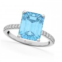 Emerald Cut Blue Topaz & Diamond Engagement Ring 14k White Gold (2.96ct)