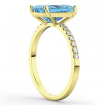 Emerald Cut Blue Topaz & Diamond Engagement Ring 18k Yellow Gold (2.96ct)