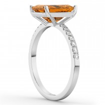 Emerald-Cut Citrine & Diamond Engagement Ring 14k White Gold (2.96ct)