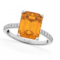 Emerald-Cut Citrine & Diamond Engagement Ring 18k White Gold (2.96ct)