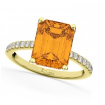 Emerald-Cut Citrine Diamond Engagement Ring 18k Yellow Gold (2.96ct)