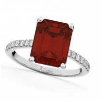 Emerald-Cut Garnet & Diamond Engagement Ring 18k White Gold (2.96ct)