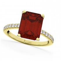 Emerald-Cut Garnet Diamond Engagement Ring 18k Yellow Gold (2.96ct)