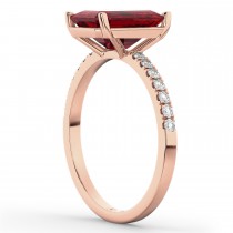 Emerald Cut Lab Ruby & Diamond Engagement Ring 18k Rose Gold (2.96ct)