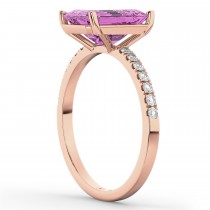 Emerald Cut Pink Sapphire & Diamond Engagement Ring 14k Rose Gold (2.96ct)