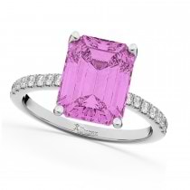 Emerald Cut Pink Sapphire & Diamond Engagement Ring 14k White Gold (2.96ct)