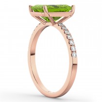 Emerald-Cut Peridot & Diamond Engagement Ring 14k Rose Gold (2.96ct)