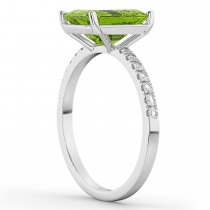 Emerald-Cut Peridot & Diamond Engagement Ring 14k White Gold (2.96ct)