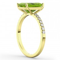 Emerald-Cut Peridot & Diamond Engagement Ring 14k Yellow Gold (2.96ct)
