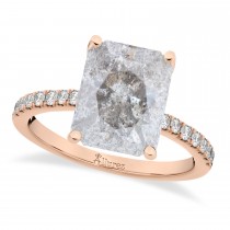 Emerald Cut Salt & Pepper & White Diamond Engagement Ring 14k Rose Gold (2.96ct)