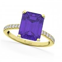 Emerald-Cut Tanzanite & Diamond Engagement Ring 14k Yellow Gold (2.96ct)