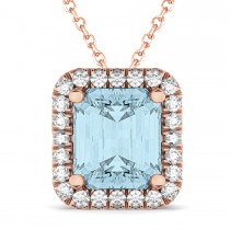 Emerald-Cut Aquamarine & Diamond Pendant 14k Rose Gold (3.11ct)