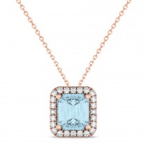 Emerald-Cut Aquamarine & Diamond Pendant 14k Rose Gold (3.11ct)