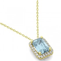 Emerald-Cut Aquamarine & Diamond Pendant 14k Yellow Gold (3.11ct)