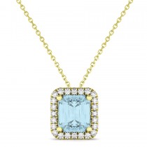 Emerald-Cut Aquamarine & Diamond Pendant 18k Yellow Gold (3.11ct)