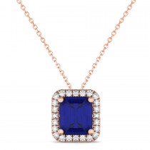 Emerald-Cut Blue Sapphire & Diamond Pendant 14k Rose Gold (3.11ct)