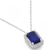 Emerald-Cut Blue Sapphire & Diamond Pendant 14k White Gold (3.11ct)