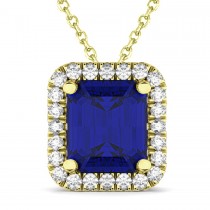 Emerald-Cut Blue Sapphire & Diamond Pendant 14k Yellow Gold (3.11ct)