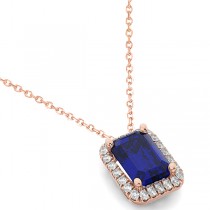 Emerald-Cut Blue Sapphire & Diamond Pendant 18k Rose Gold (3.11ct)